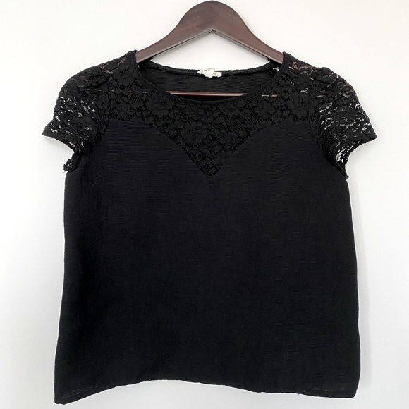 Pablo Lace Contrast Trim Cap Sleeve Black Blouse Top - Picture 1 of 12